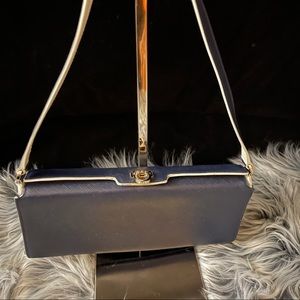 SOLD Authentic Ferragamo navy & white shoulder/clutch bag